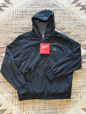 Milwaukeew NWT Mens Black M12 Heated Gear Waffle Lined Full Zip Hoodie Size Larg